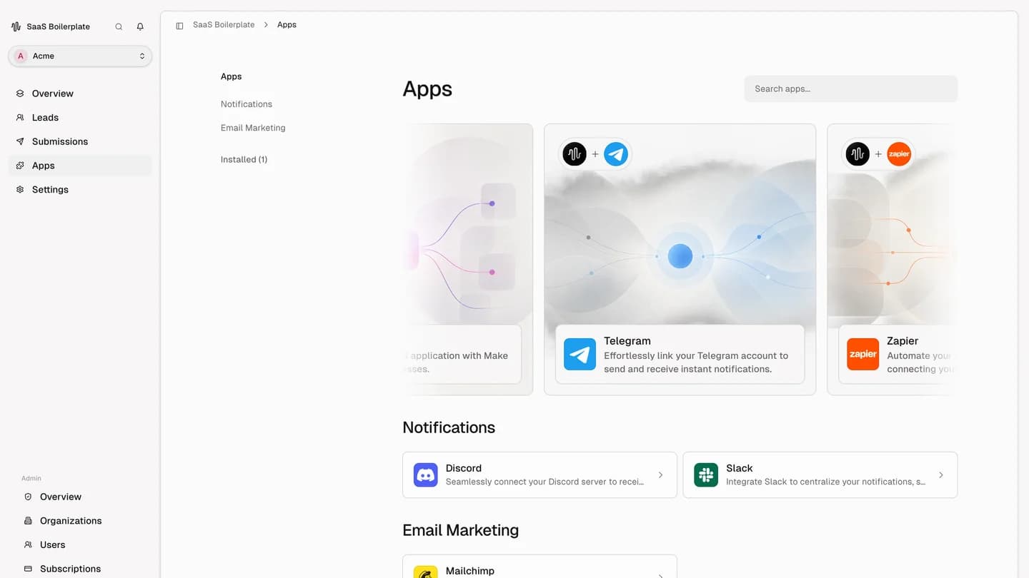 Example integrations shown as a placeholder for your own workflow