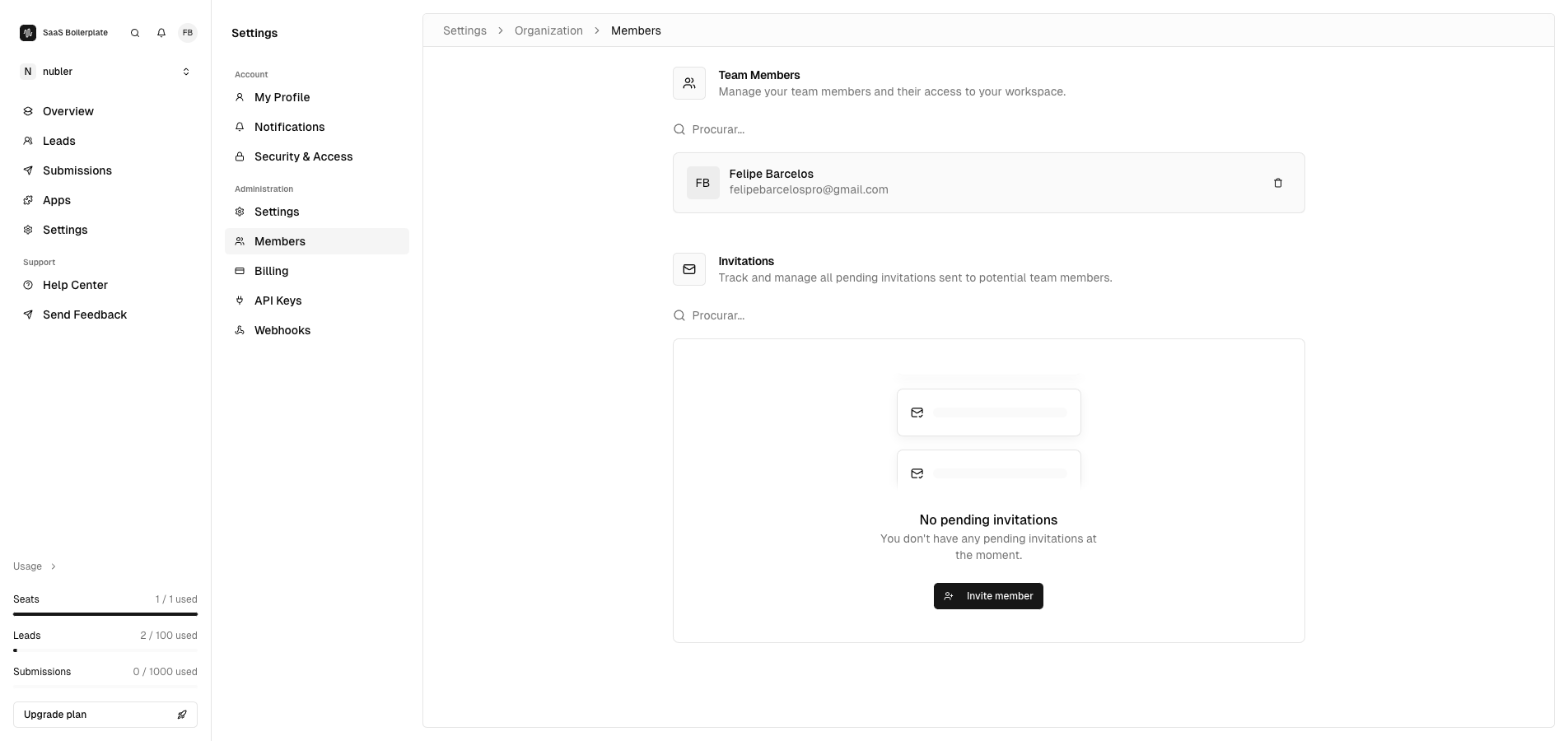 The Organization Members page where you can see current members and invite new ones.